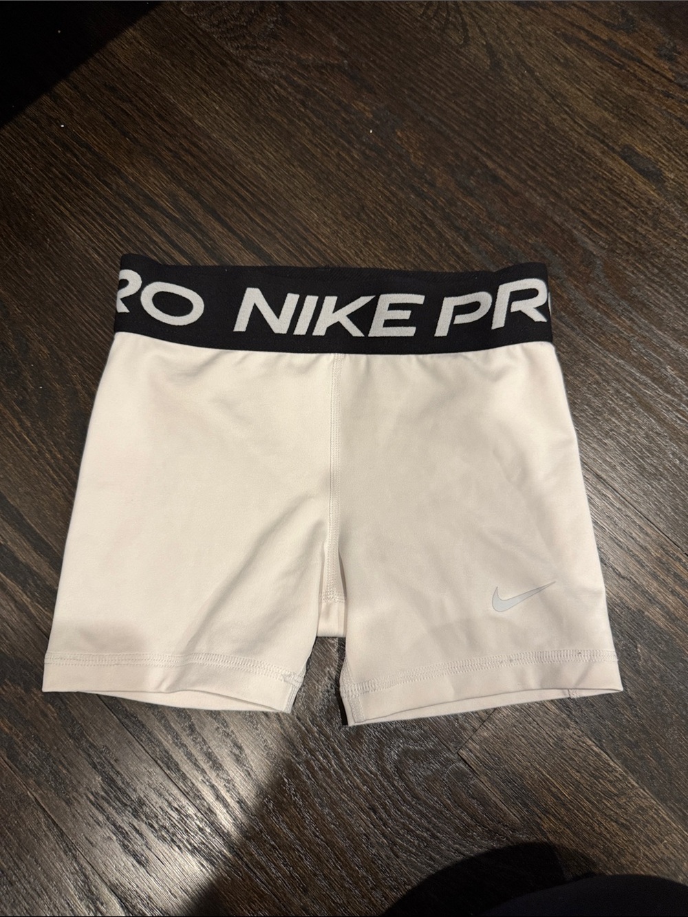 Nike White Compression Bike Shorts with Black Branded Waistband